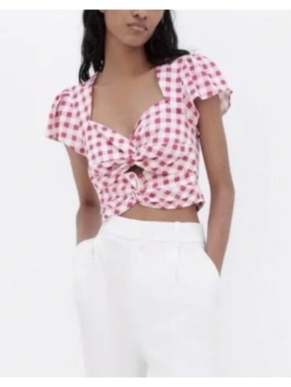 Zara Pink Gingham Twist-Knot Crop Top XS Cottagecore Feminine